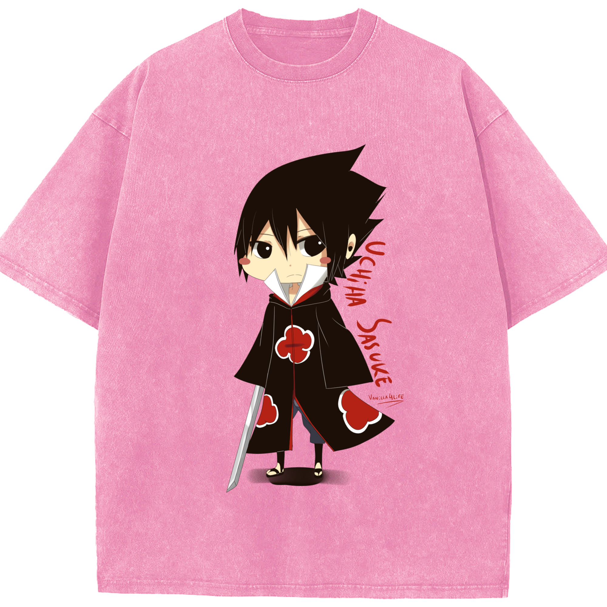 （画像用） NARUTO -ナルト- うちは サスケ Uchiha Sasuke 綿100% ヴィンテージ風 半袖Tシャツ（フロントプリント）